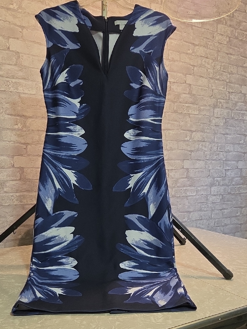 New York & Company Navy and Blue Floral-Print Midi Dress